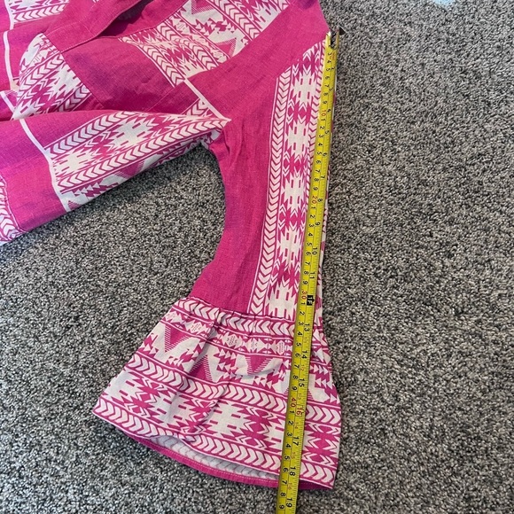 MSK Pink White Long Sleeve Aztec Geometric Print Linen Dress Women’s Size M - Picture 9 of 9